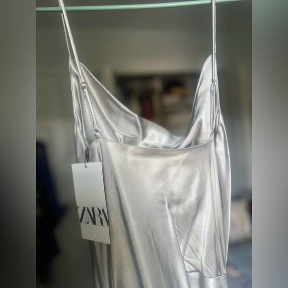 ZARA SILVER SATIN MIDI DRESS - Picture 10 of 10